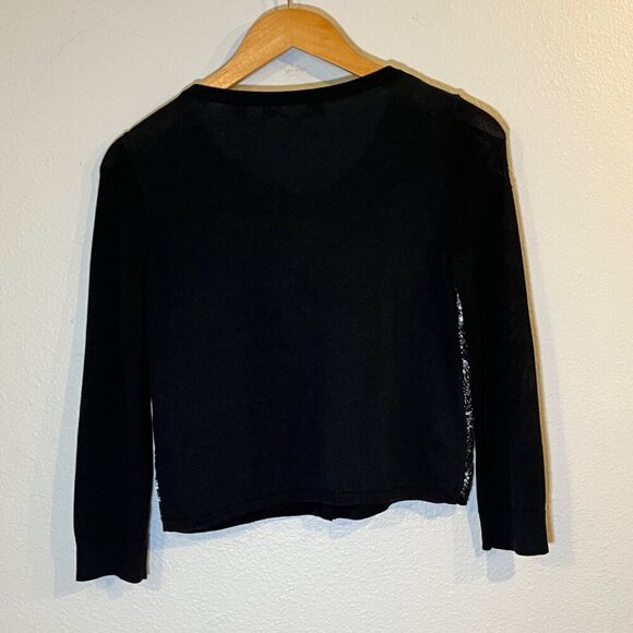 Knitted and Knotted Anthropologie Black Bauble Cardigan Sequin Front Cotton XS - Picture 7 of 7